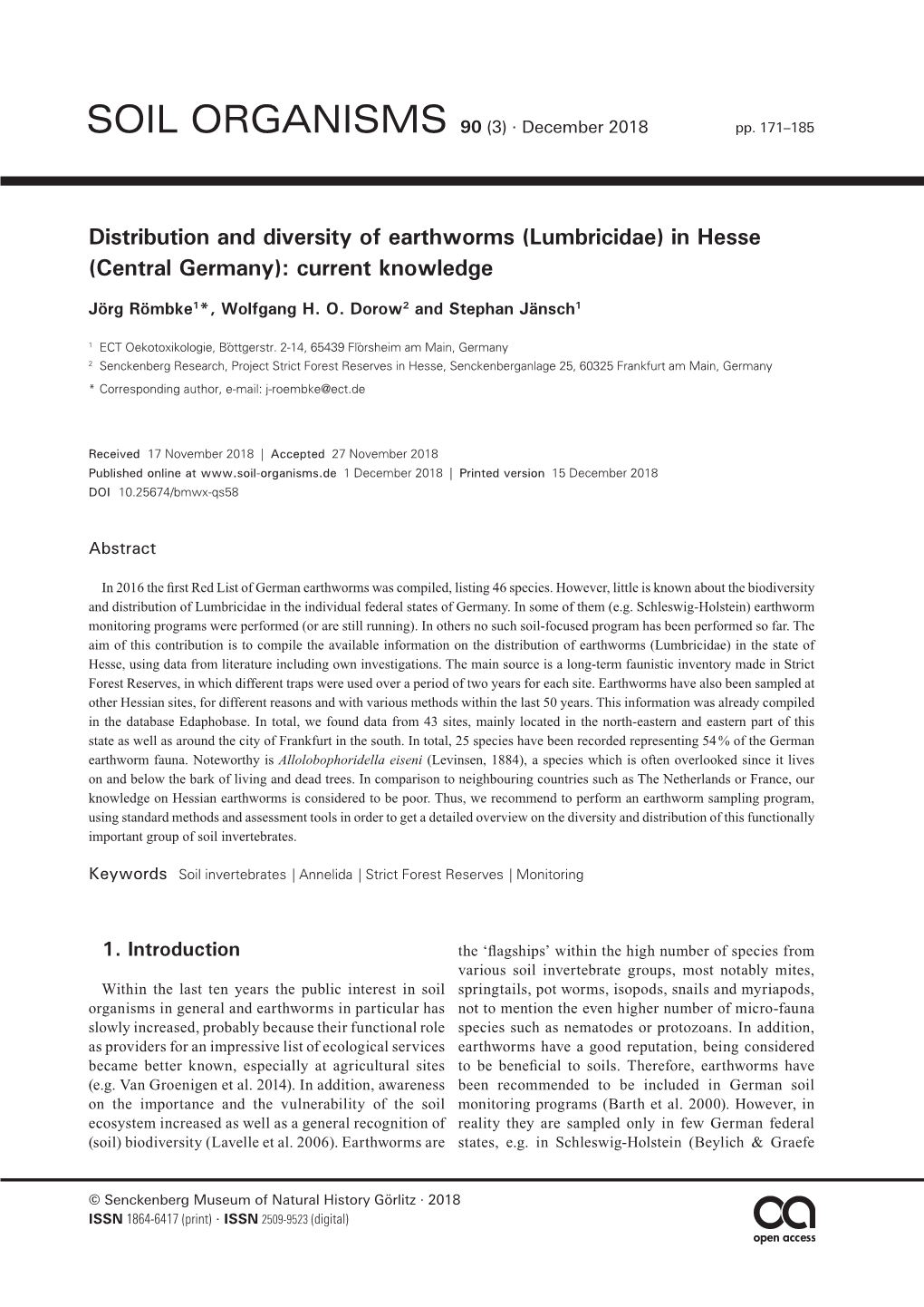 Distribution and Diversity of Earthworms (Lumbricidae) in Hesse (Central Germany): Current Knowledge