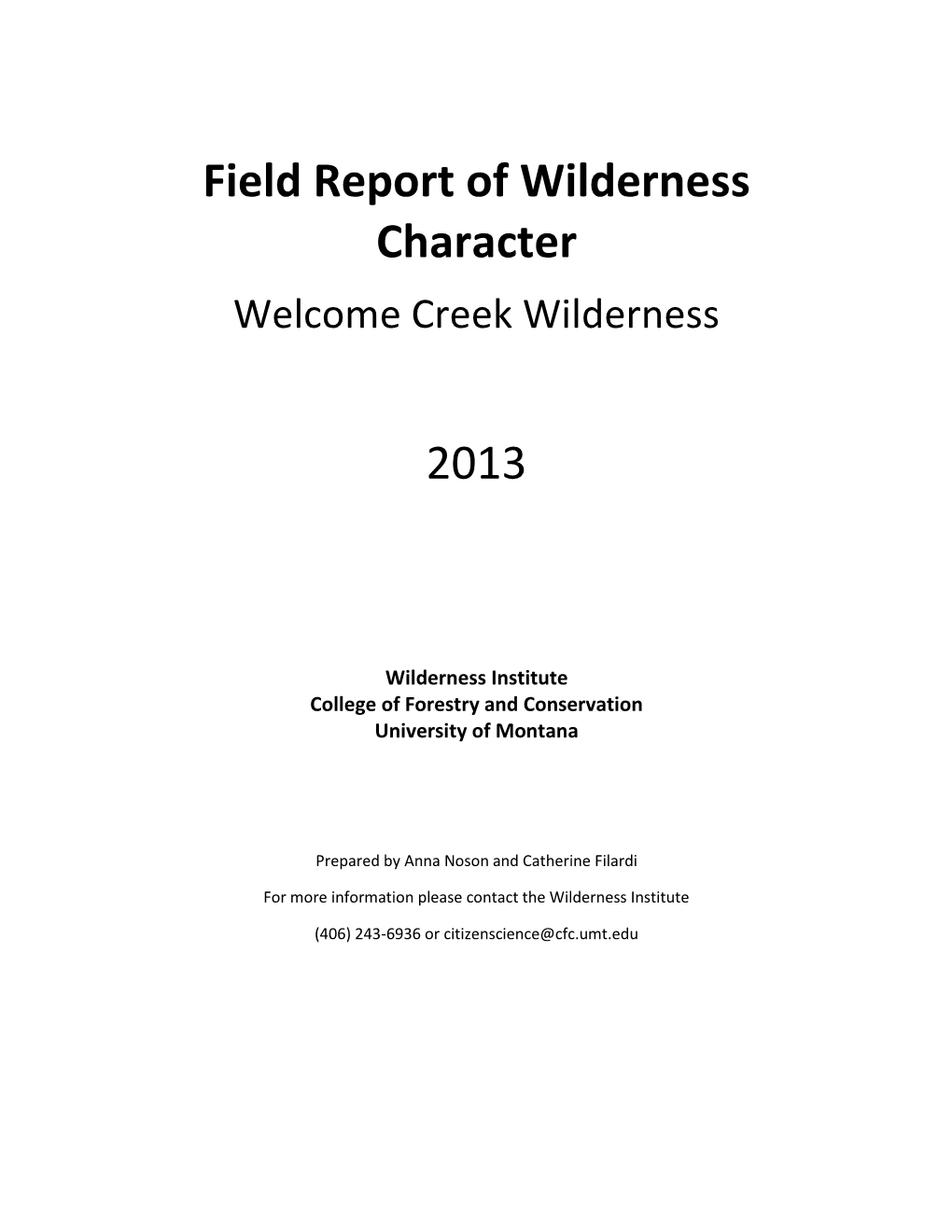 Wilderness Character Monitoring Needs