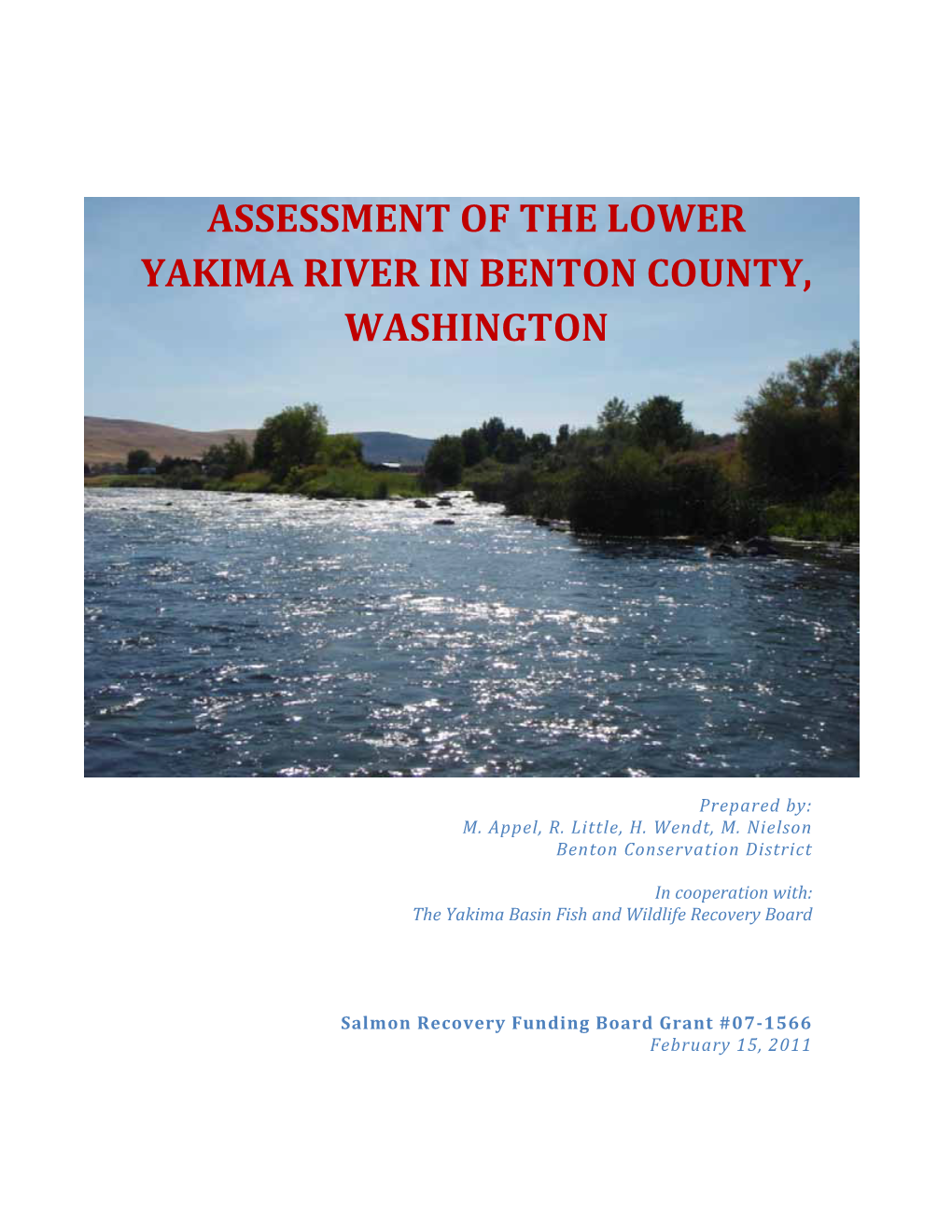 Assessment of the Lower Yakima River in Benton County, Washington