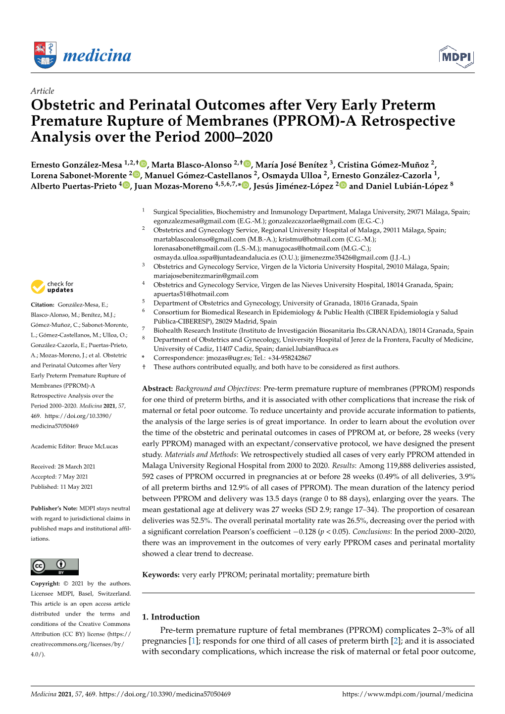 PPROM)-A Retrospective Analysis Over the Period 2000–2020