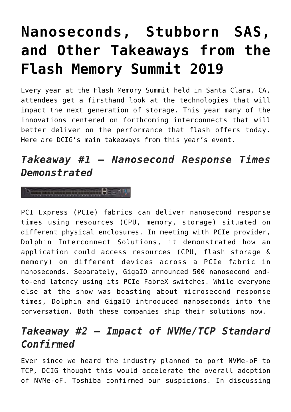 Nanoseconds, Stubborn SAS, and Other Takeaways from the Flash Memory Summit 2019