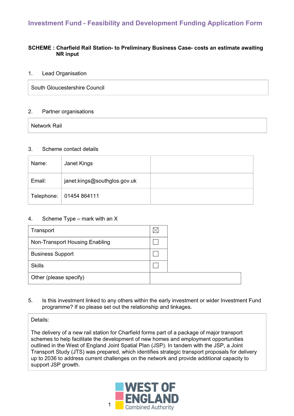 Investment Fund - Feasibility and Development Funding Application Form