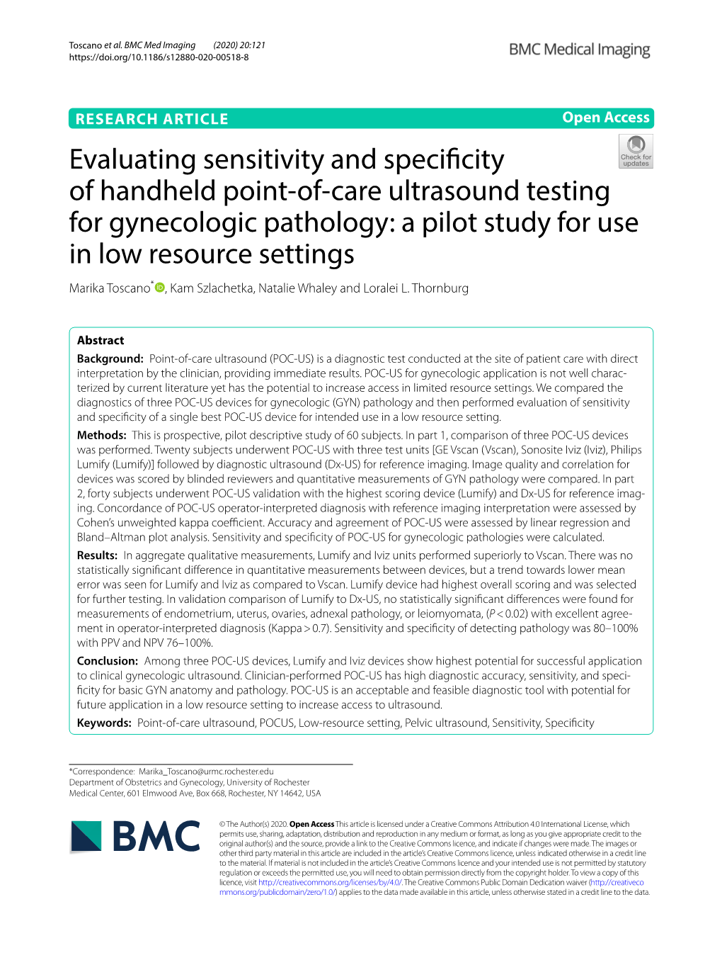 Evaluating Sensitivity and Specificity of Handheld Point-Of-Care Ultrasound