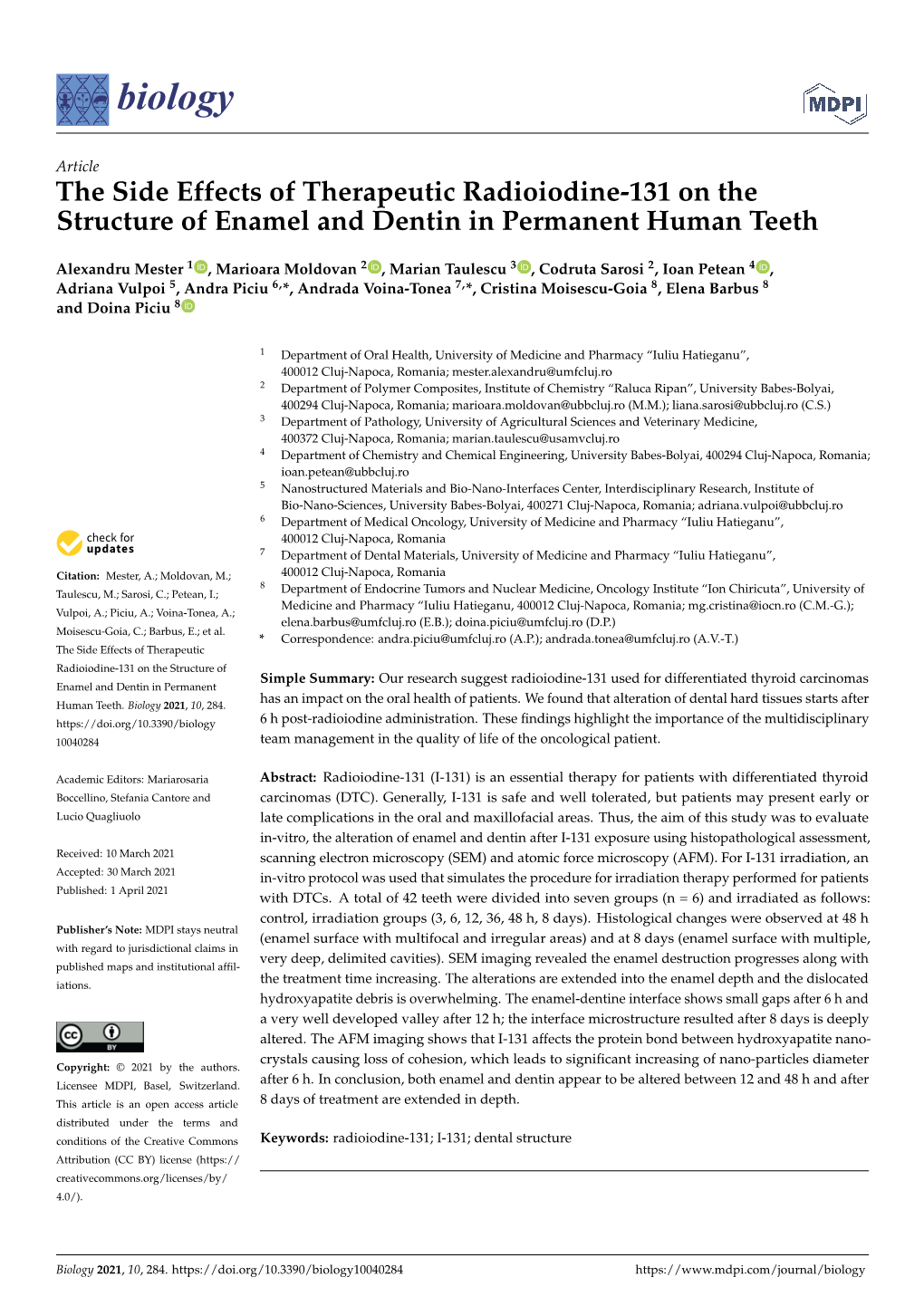 The Side Effects of Therapeutic Radioiodine-131 on the Structure of Enamel and Dentin in Permanent Human Teeth