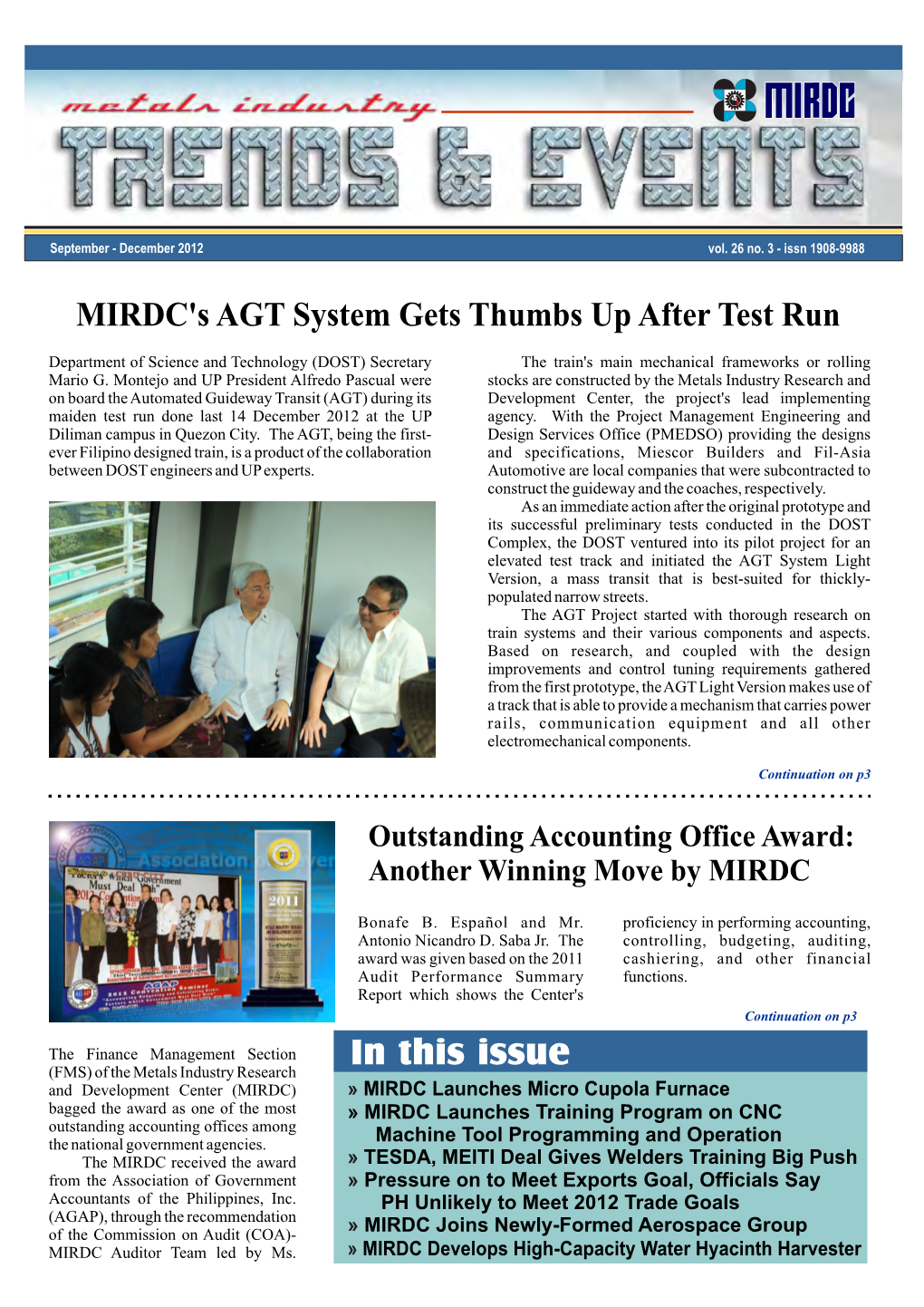 MIRDC's AGT System Gets Thumbs up After Test Run