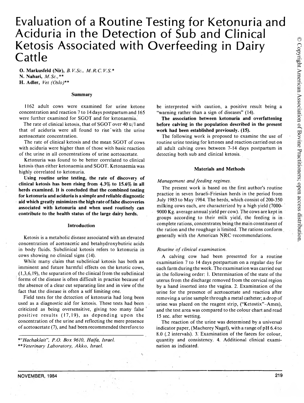 Evaluation of a Routine Testing for Ketonuria and Aciduria in the Detection of Sub and Clinical Ketosis Associated with Overfeeding in Dairy Cattle O