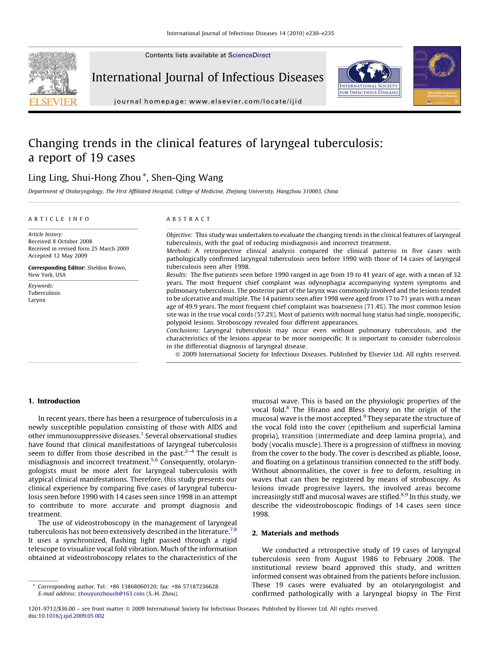 Changing Trends in the Clinical Features of Laryngeal Tuberculosis: a Report of 19 Cases