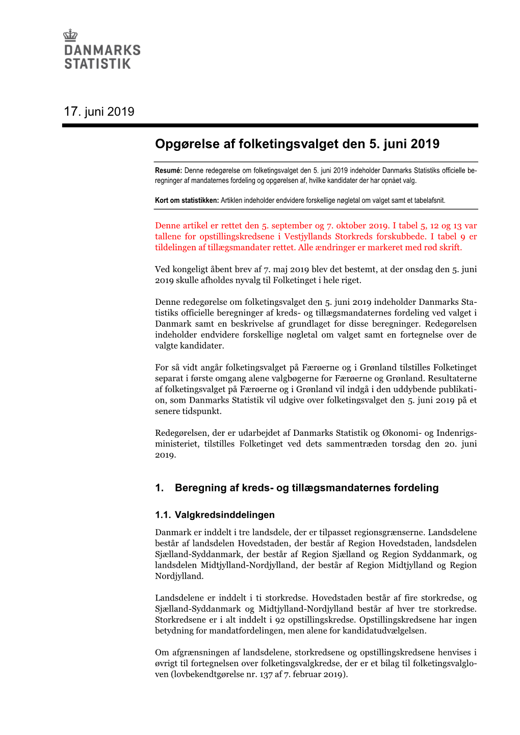 Opgørelse Af Folketingsvalget Den 5. Juni 2019