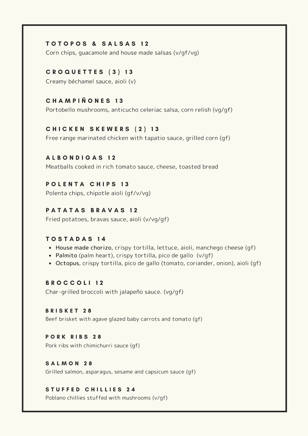 Vamos Food Menu Nov 2020