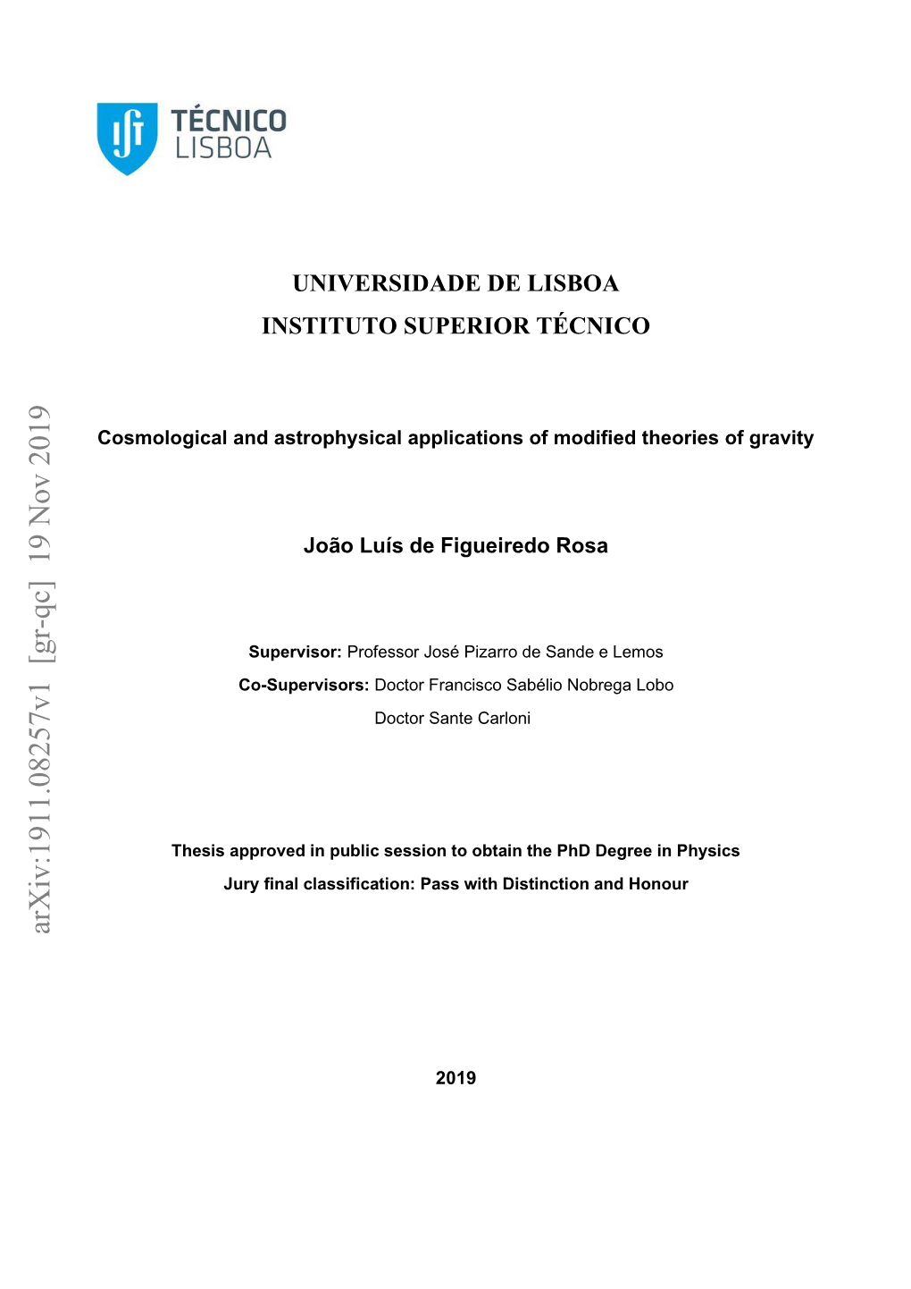 Arxiv:1911.08257V1 [Gr-Qc] 19 Nov 2019