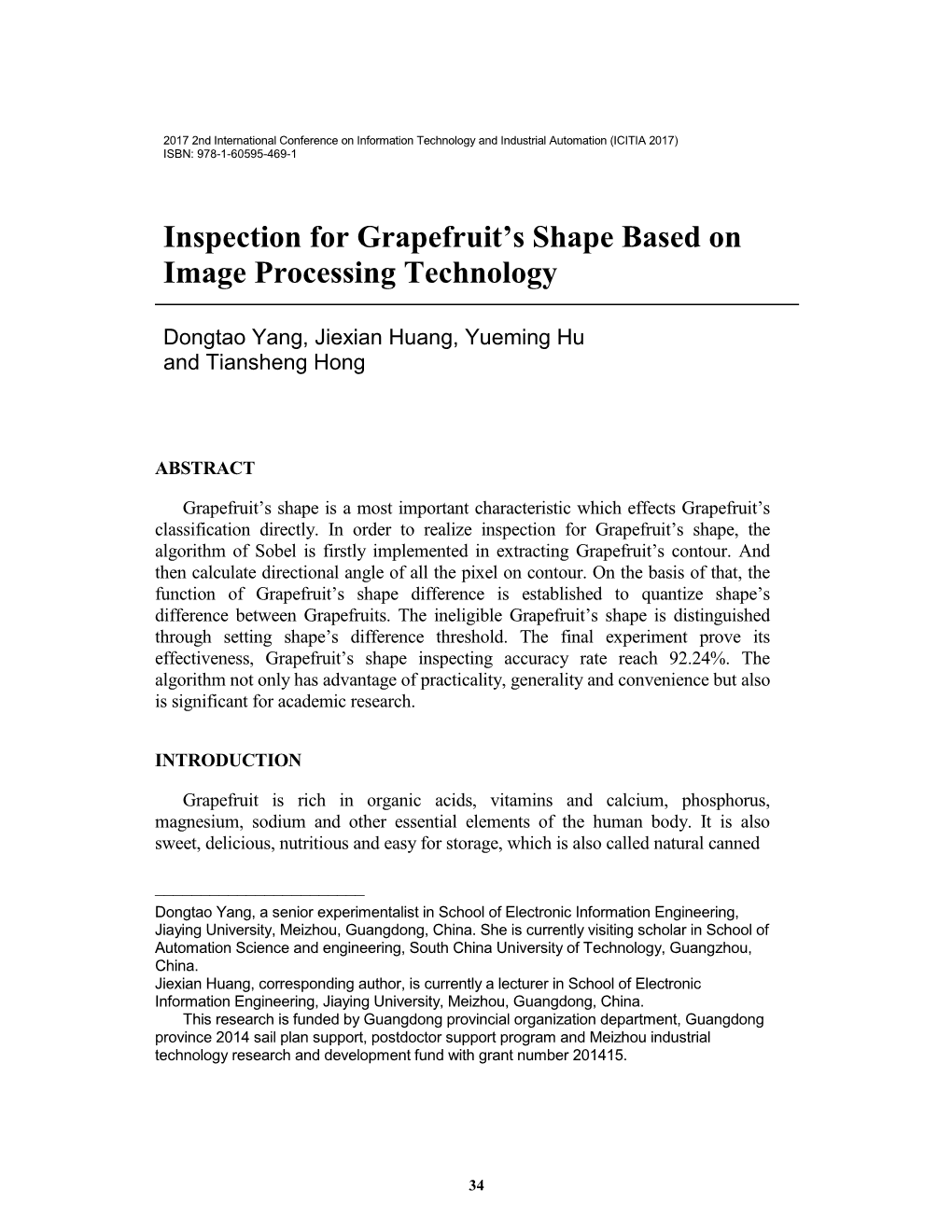 Inspection for Grapefruit's Shape Based on Image Processing Technology