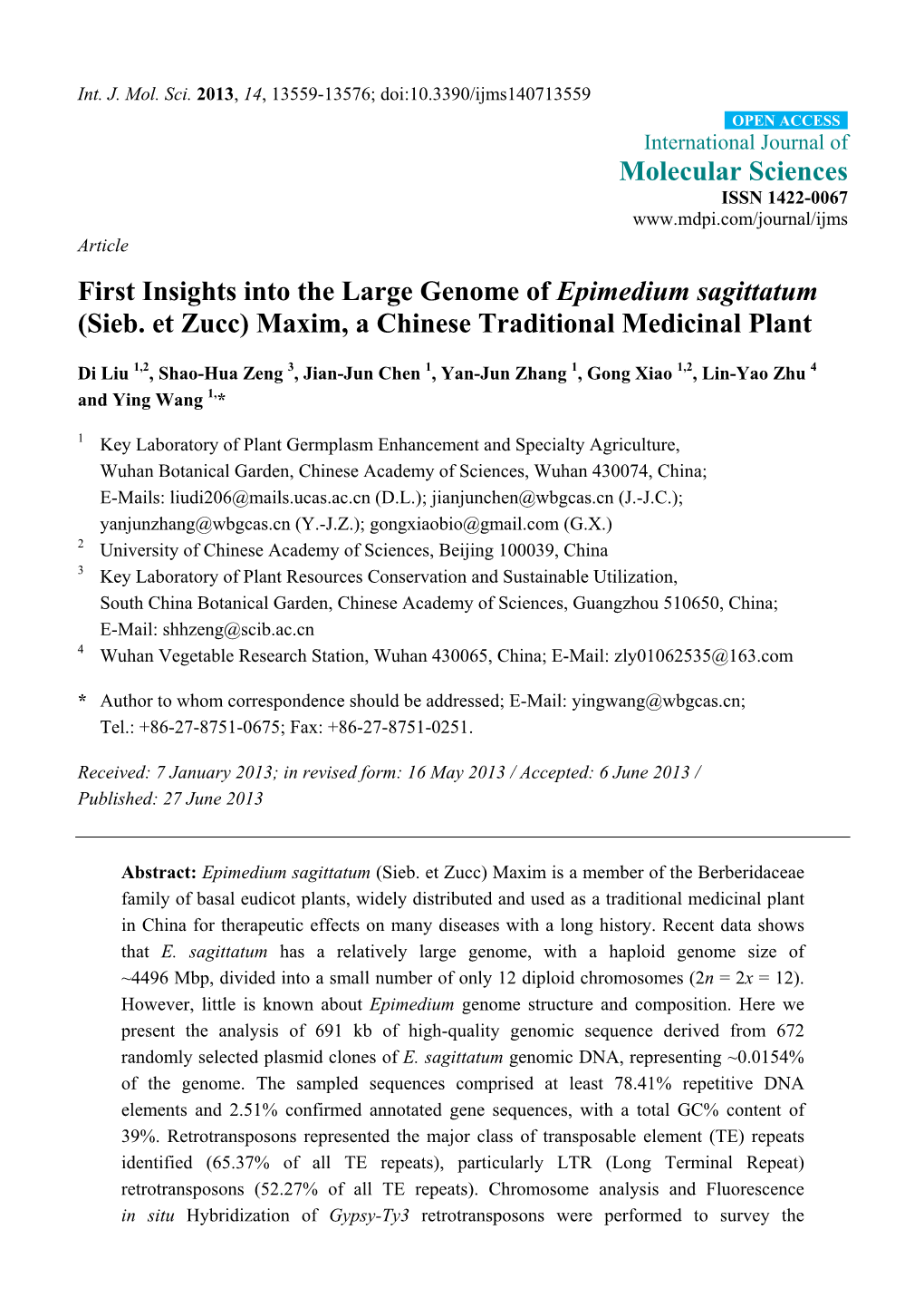 First Insights Into the Large Genome of Epimedium Sagittatum (Sieb
