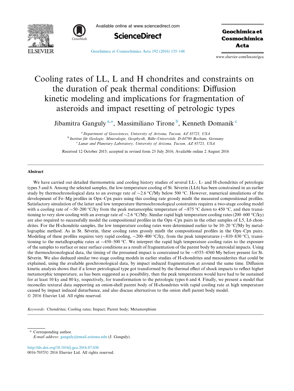 Cooling Rates of LL, L and H Chondrites And