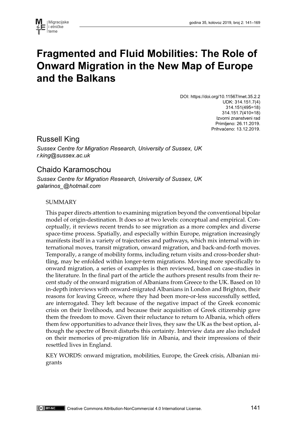 The Role of Onward Migration in the New Map of Europe and the Balkans