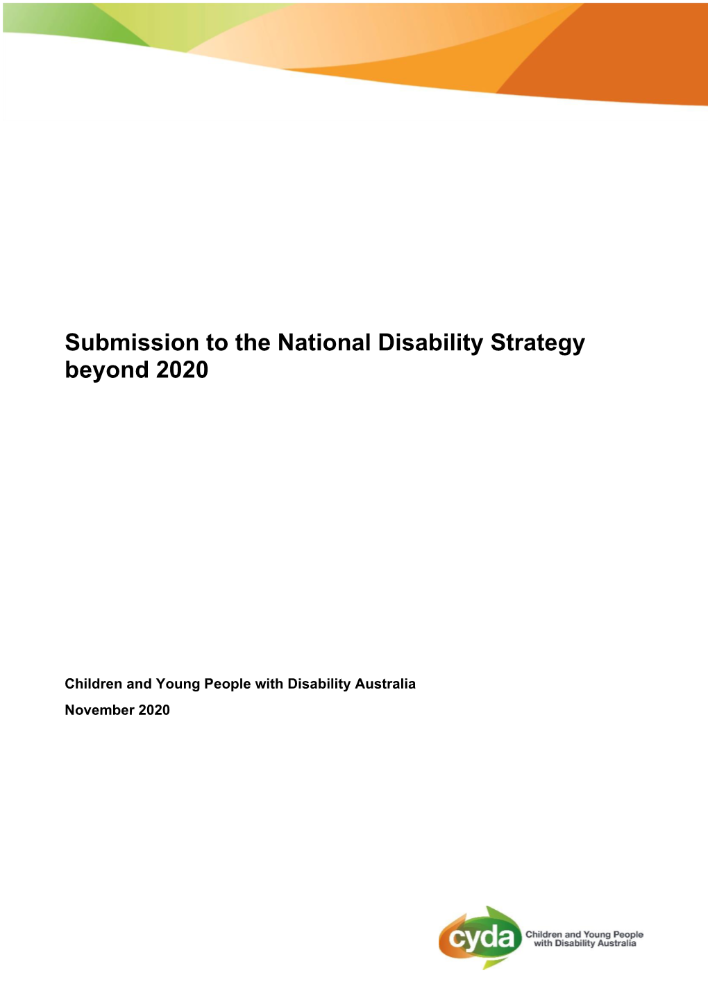 Submission to the National Disability Strategy Beyond 2020