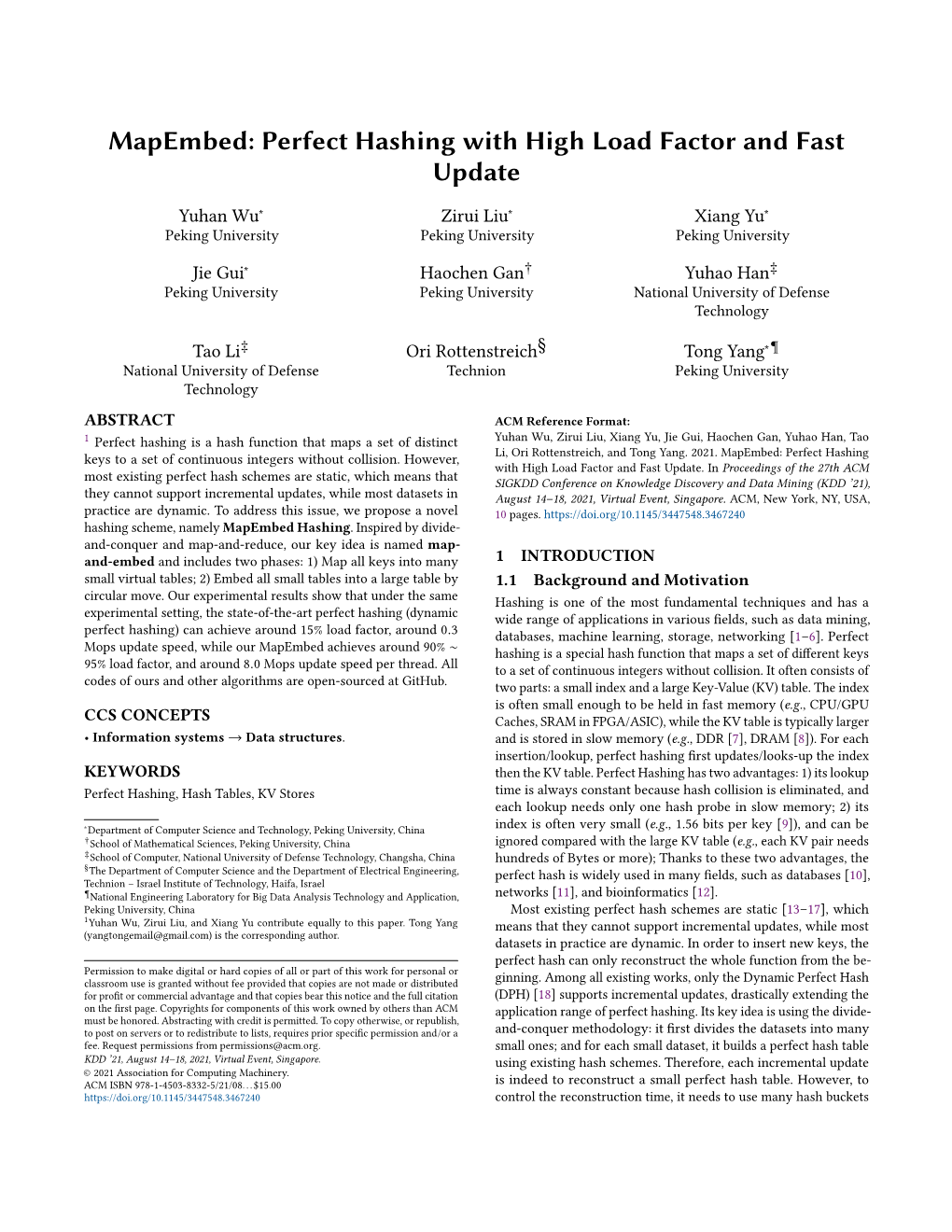 Mapembed: Perfect Hashing with High Load Factor and Fast Update