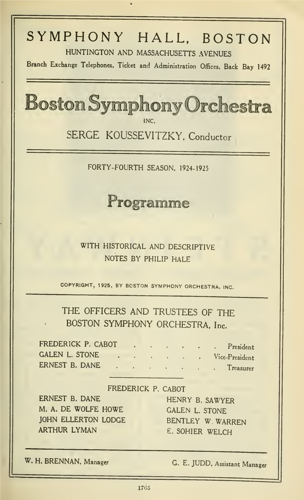 SYMPHONY HALL, BOSTON HUNTINGTON and MASSACHUSETTS AVENUES Branch Exchange Telephones, Ticket and Administration Offices, Back Bay 1492