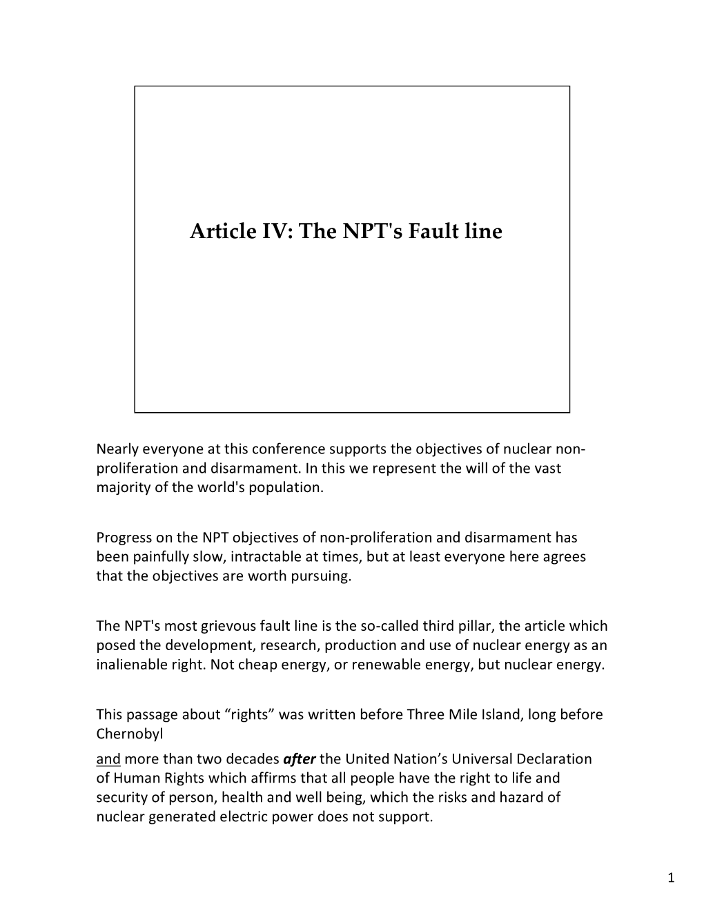 Article IV: the NPT's Fault Line