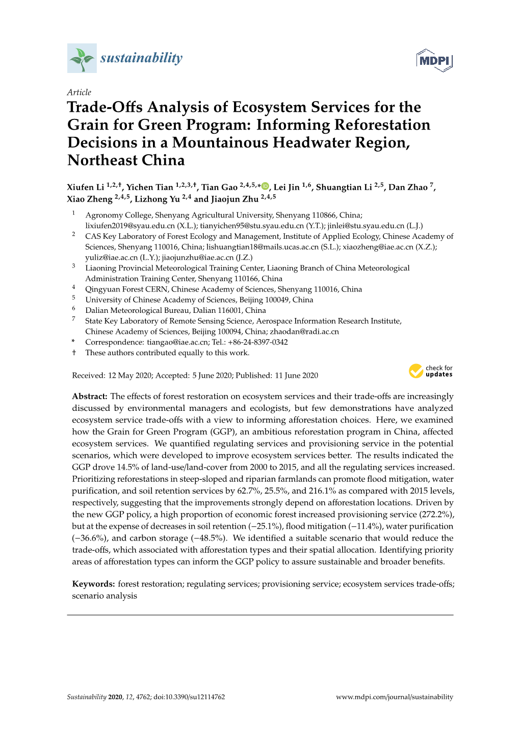 Trade-Offs Analysis of Ecosystem Services for the Grain For