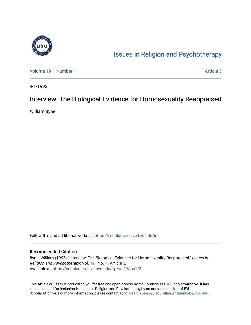 Interview: the Biological Evidence for Homosexuality Reappraised