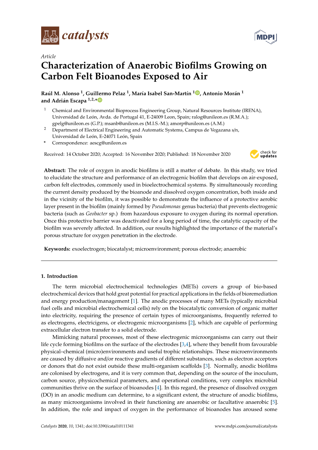 Characterization of Anaerobic Biofilms Growing on Carbon Felt