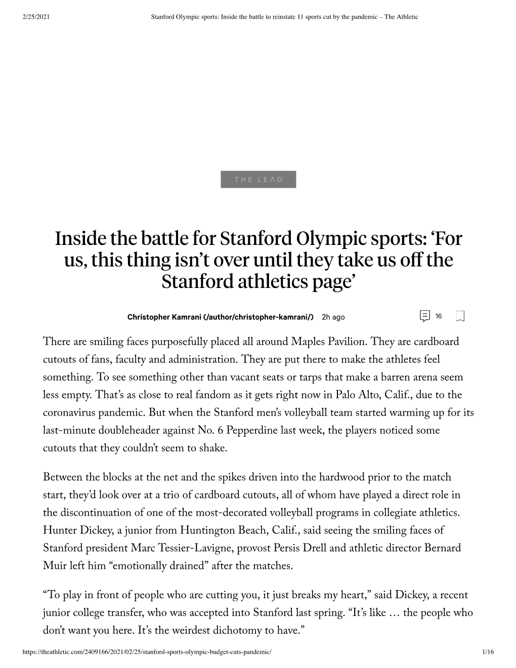 Inside the Battle for Stanford Olympic Sports: ‘For Us, This Thing Isn’T Over Until They Take Us Oﬀ the Stanford Athletics Page’