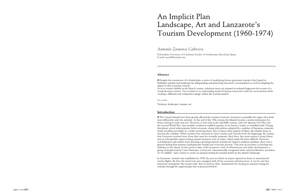 An Implicit Plan Landscape, Art and Lanzarote's Tourism Development