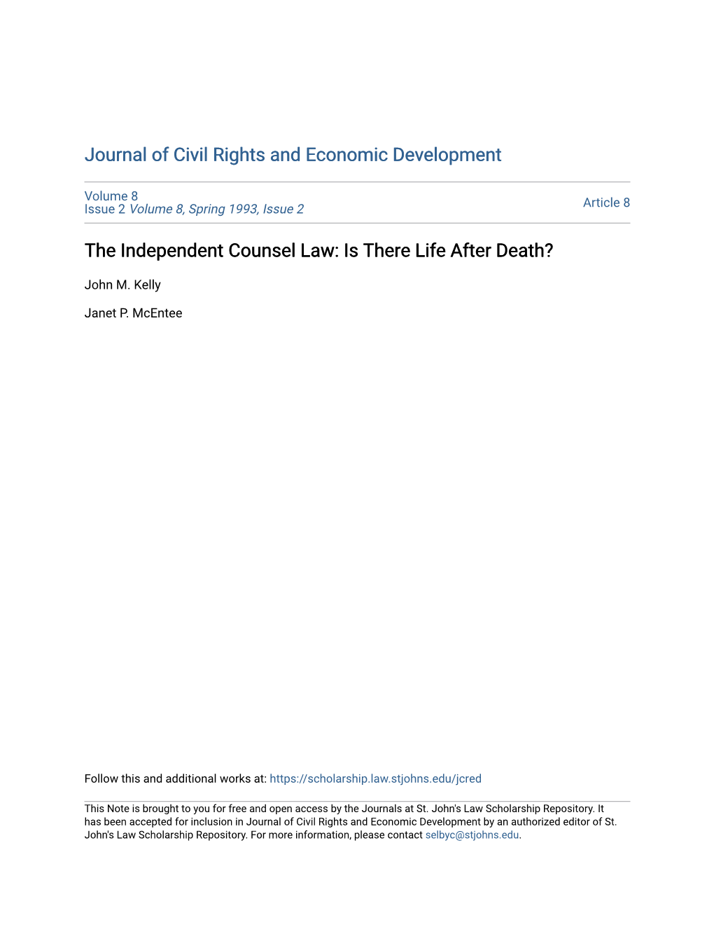 The Independent Counsel Law: Is There Life After Death?