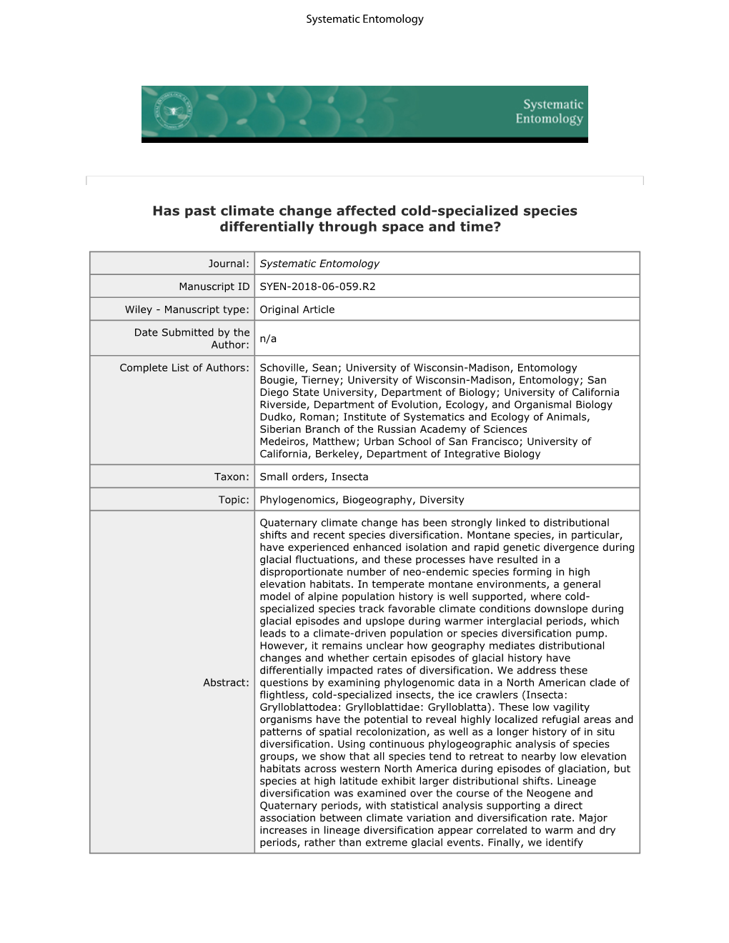 Has Past Climate Change Affected Cold-Specialized Species Differentially Through Space and Time?