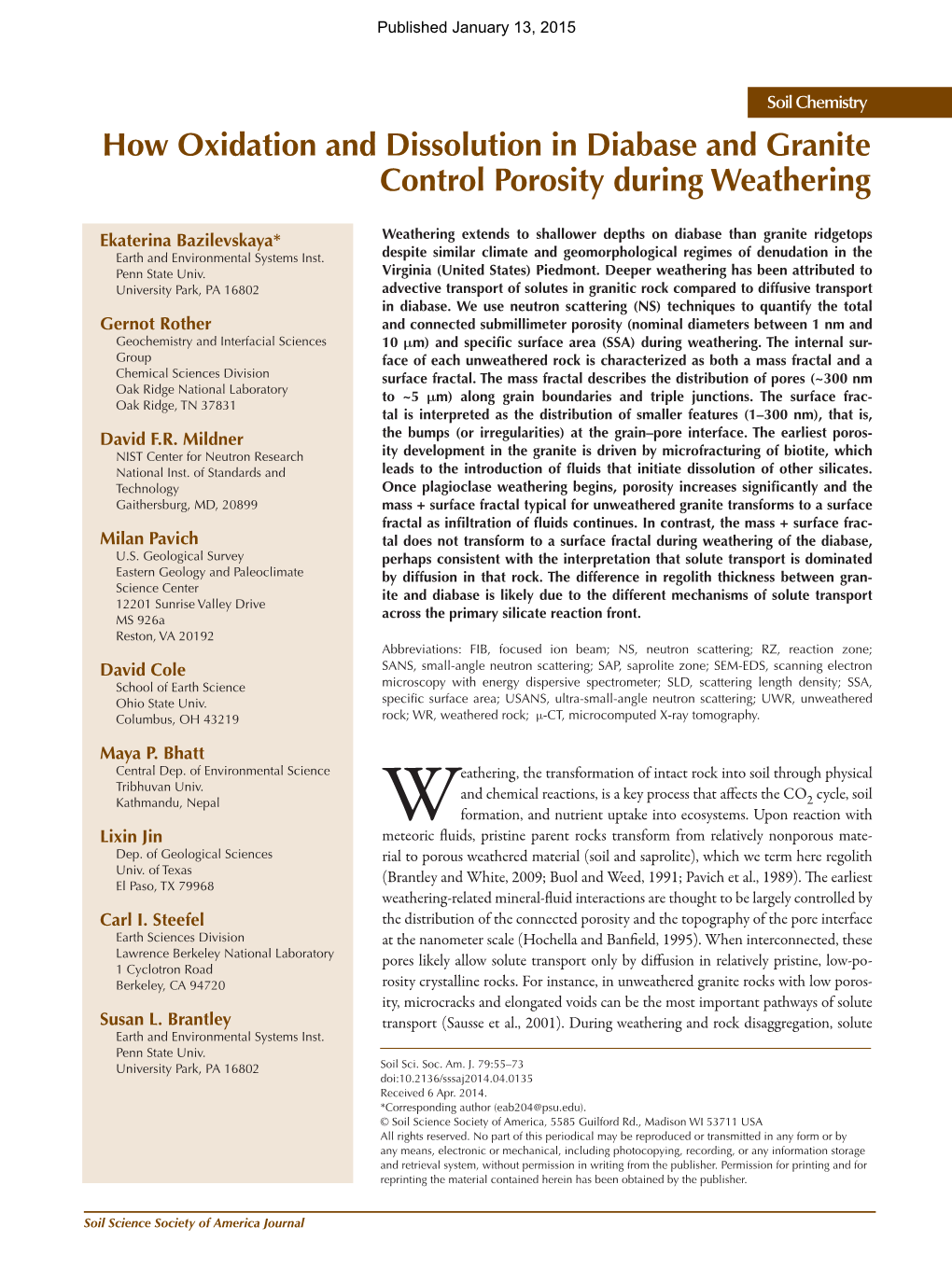 How Oxidation and Dissolution in Diabase and Granite Control Porosity During Weathering