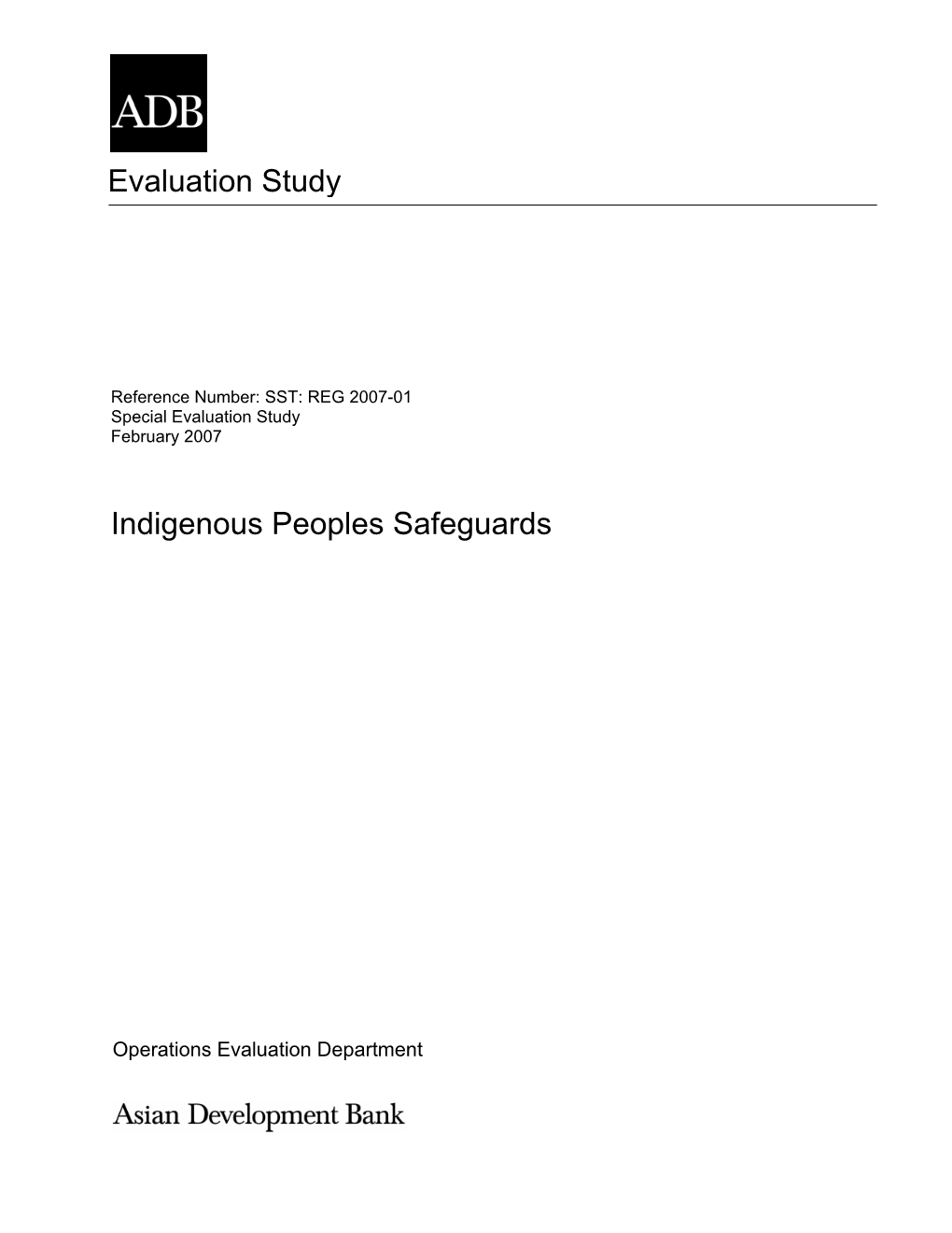 Special Evaluation Study on Indigenous Peoples Safeguards