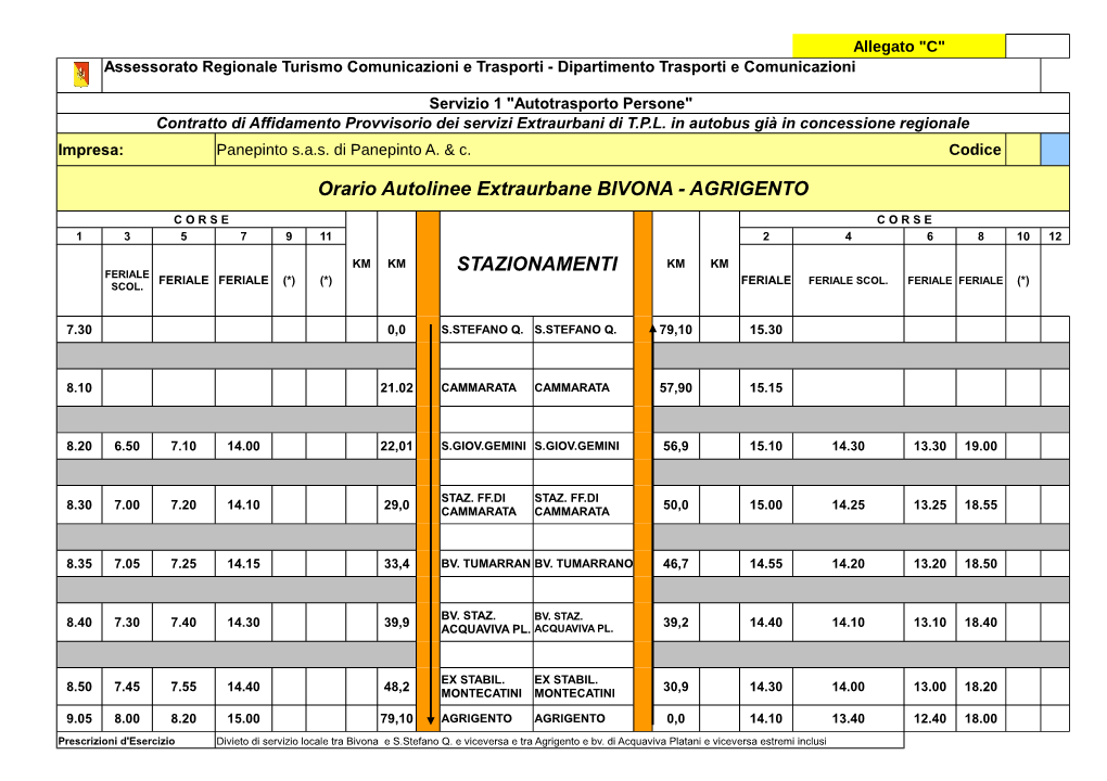 Orario Autolinee Extraurbane BIVONA - AGRIGENTO