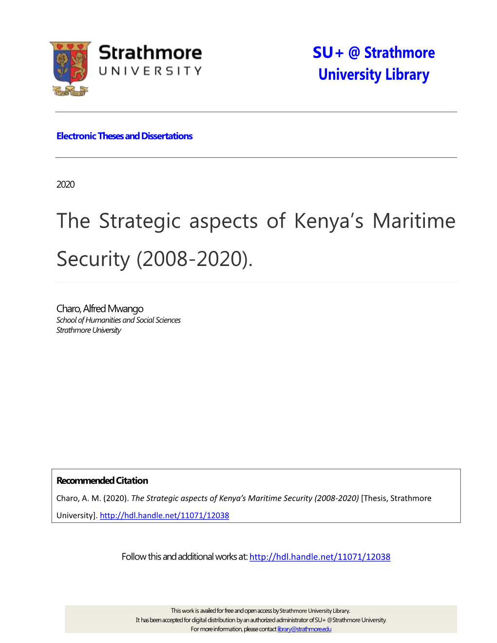 The Strategic Aspects of Kenya's Maritime Security (2008-2020)