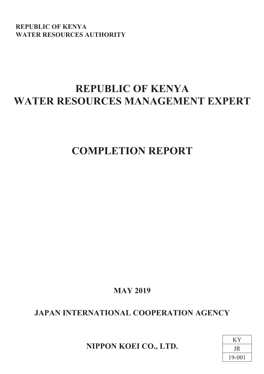 Republic of Kenya Water Resources Management Expert Completion Report
