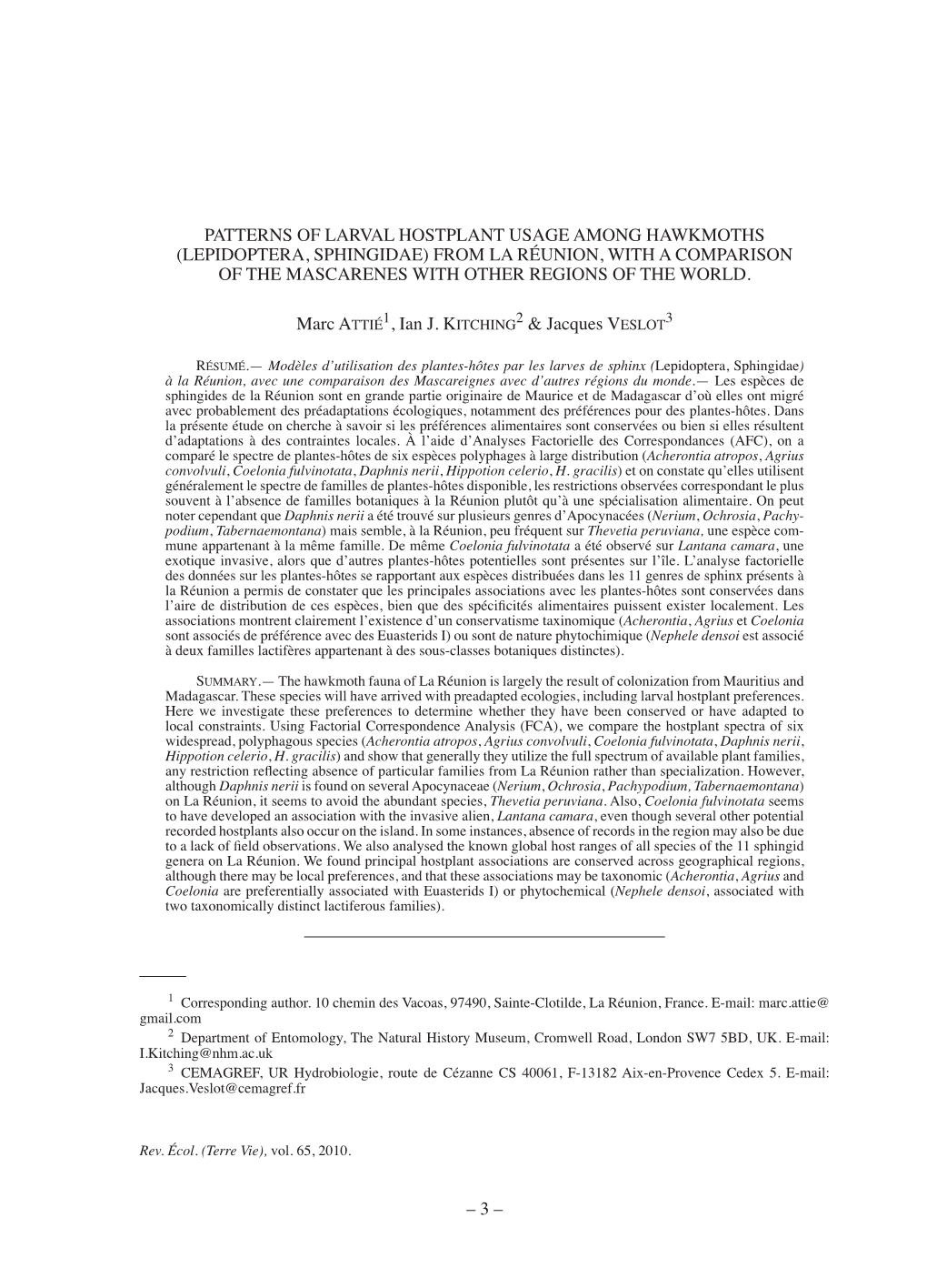 Lepidoptera, Sphingidae) from La Réunion, with a Comparison of the Mascarenes with Other Regions of the World