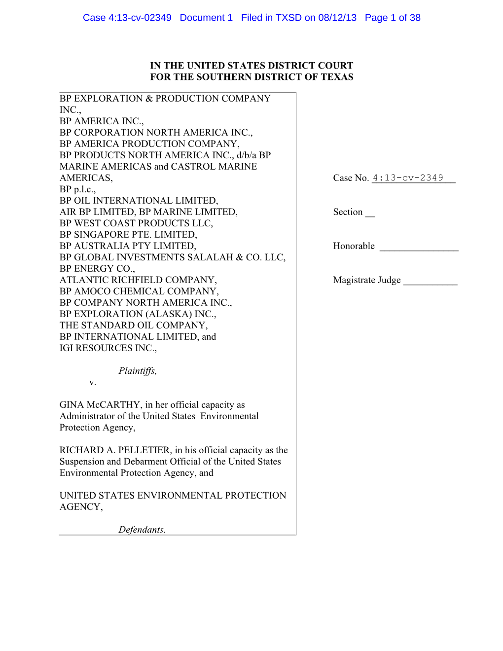 Case 4:13-Cv-02349 Document 1 Filed in TXSD on 08/12/13 Page 1 of 38