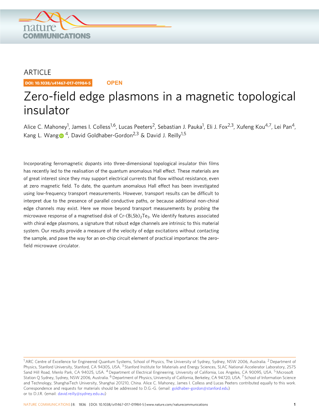 Zero-Field Edge Plasmons in a Magnetic Topological Insulator