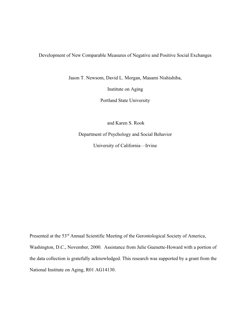 Development of New Comparable Measures of Negative and Positive Social Exchanges