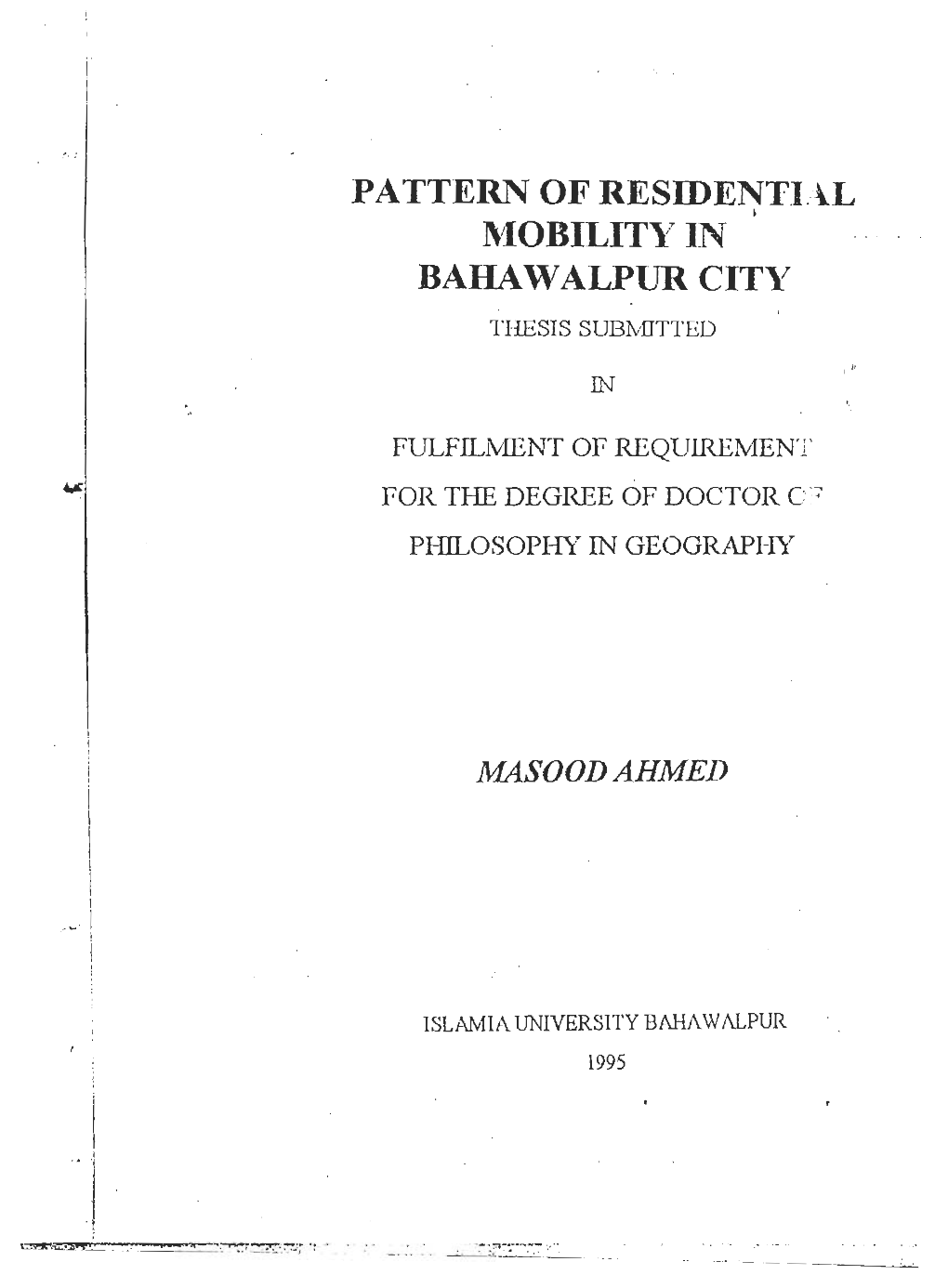 Bahawalpur City Thesis Submitted
