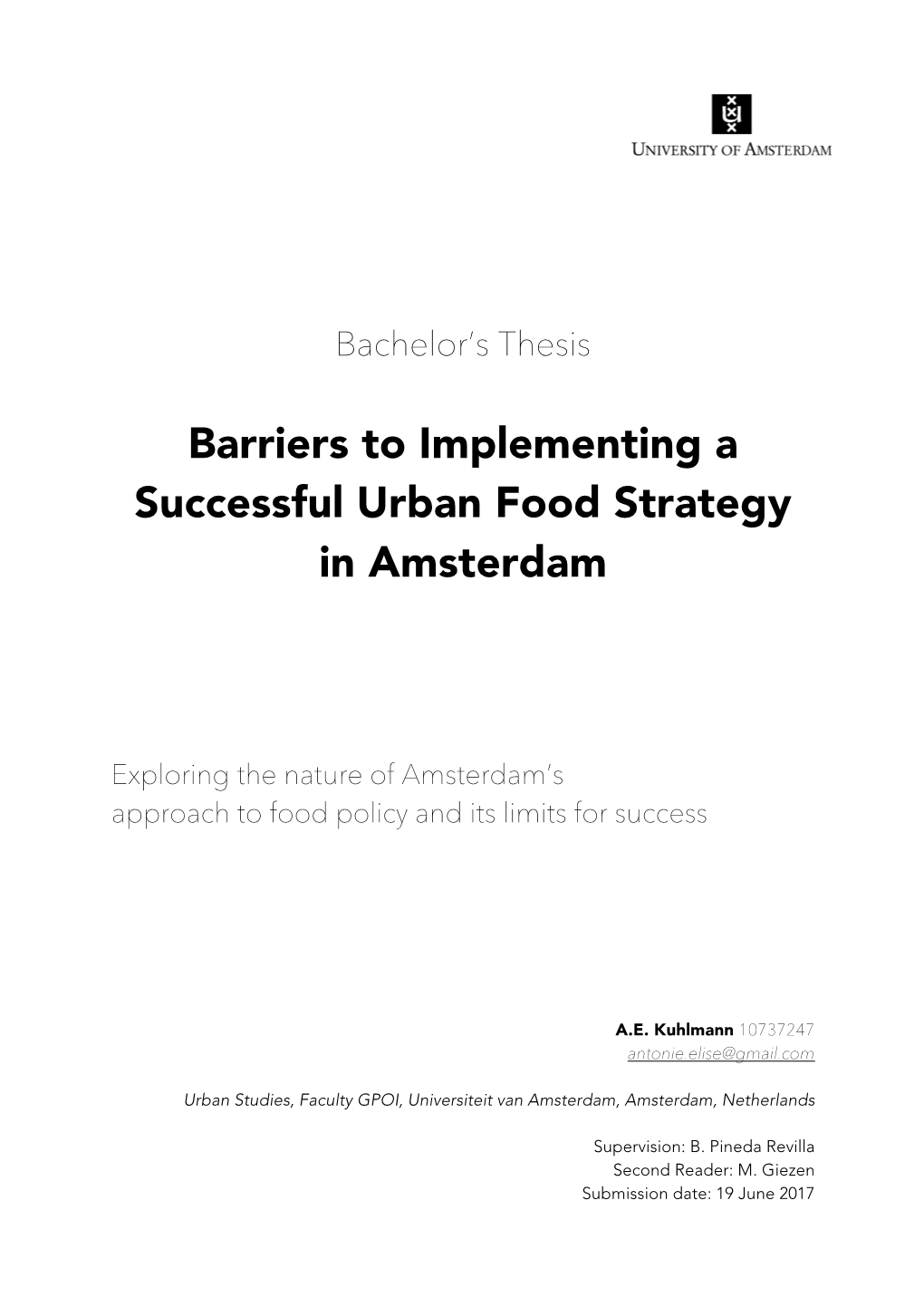 Barriers to Implementing a Successful Urban Food Strategy in Amsterdam