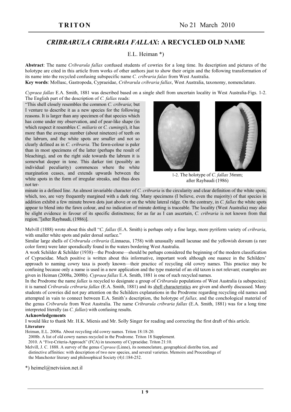 TRITON No 21 March 2010 CRIBRARULA CRIBRARIA FALLAX