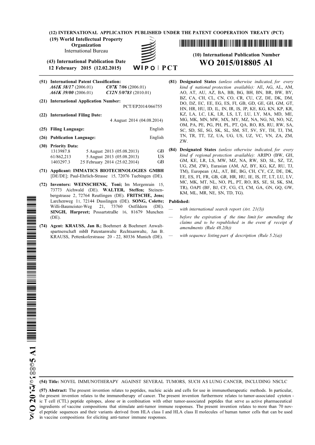 WO 2015/018805 Al 12 February 2015 (12.02.2015) P O P CT