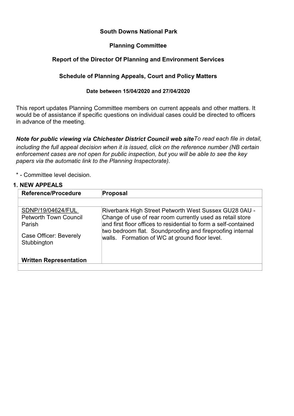 South Downs National Park Schedule of Planning Appeals, Court And