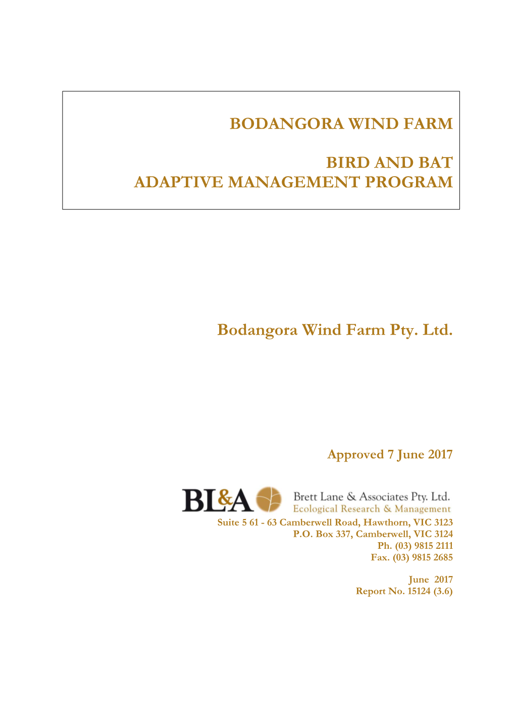 Bodangora Wind Farm Bird and Bat Adaptive Management Program