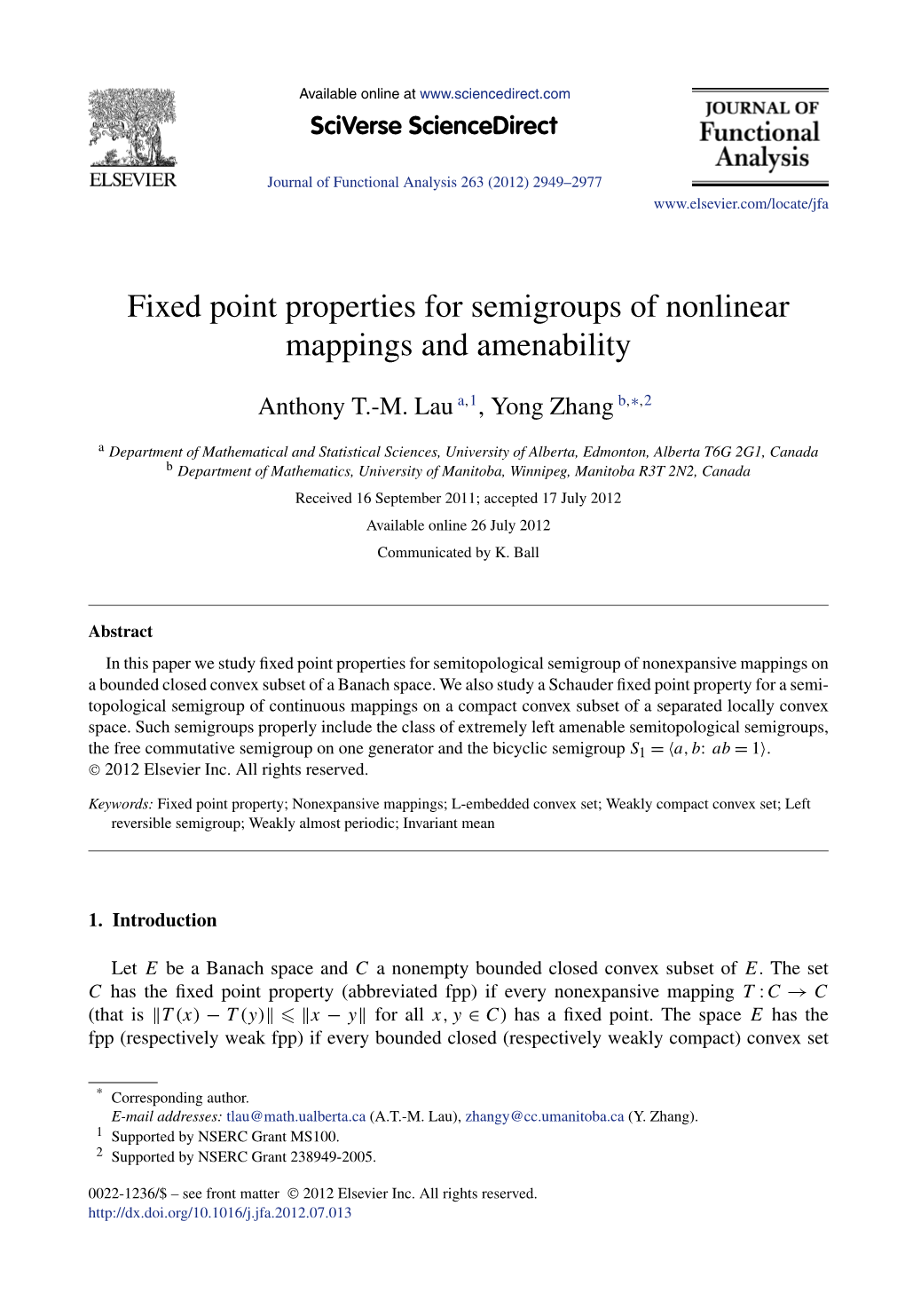 Fixed Point Properties for Semigroups of Nonlinear Mappings and Amenability