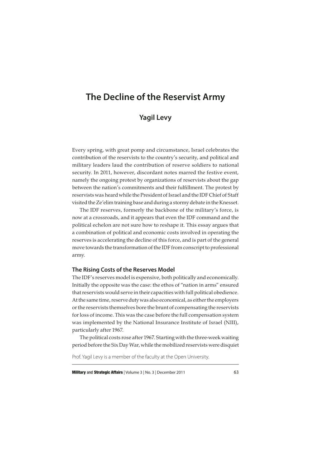 The Decline of the Reservist Army