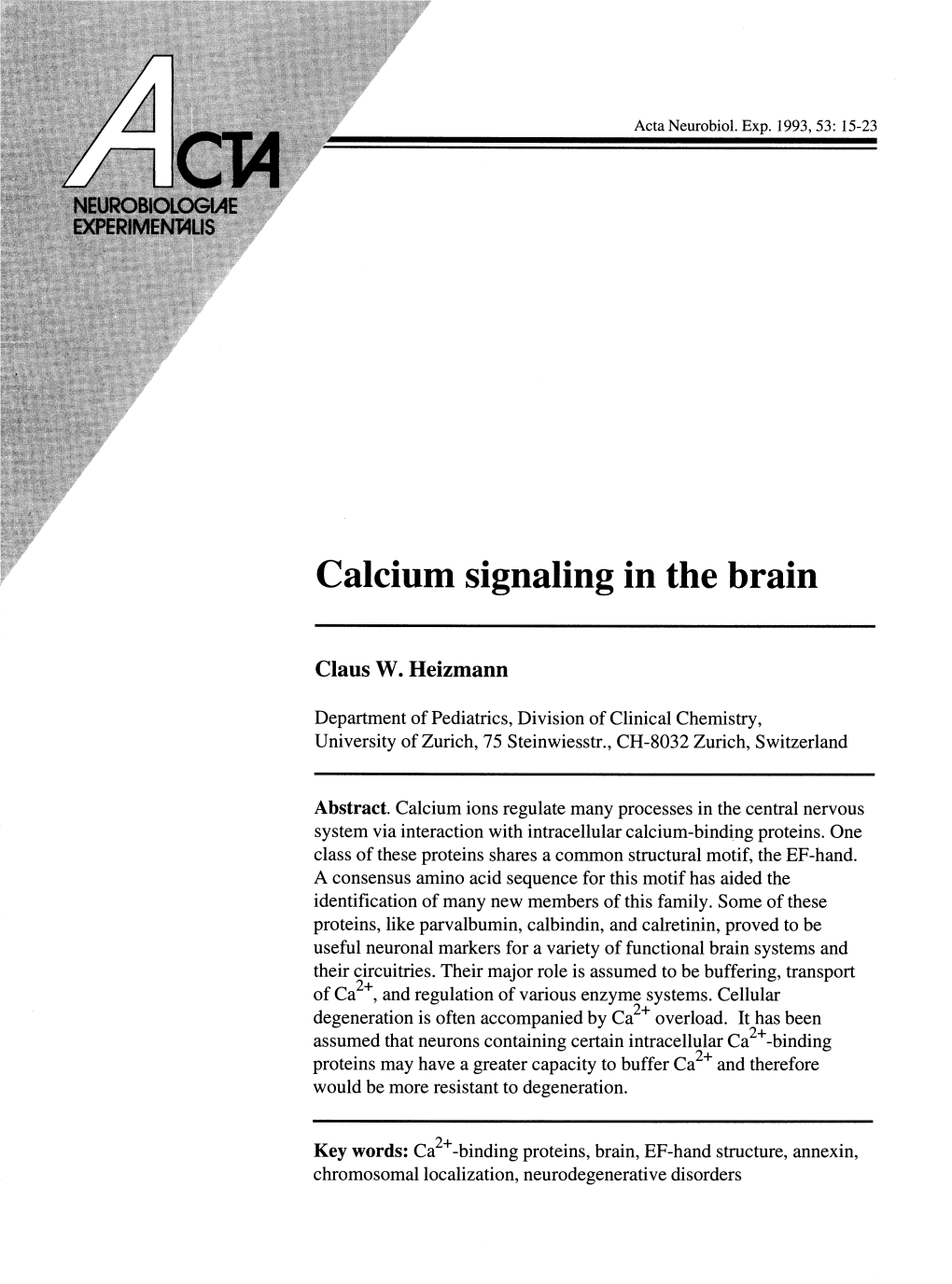 Calcium Signaling in the Brain