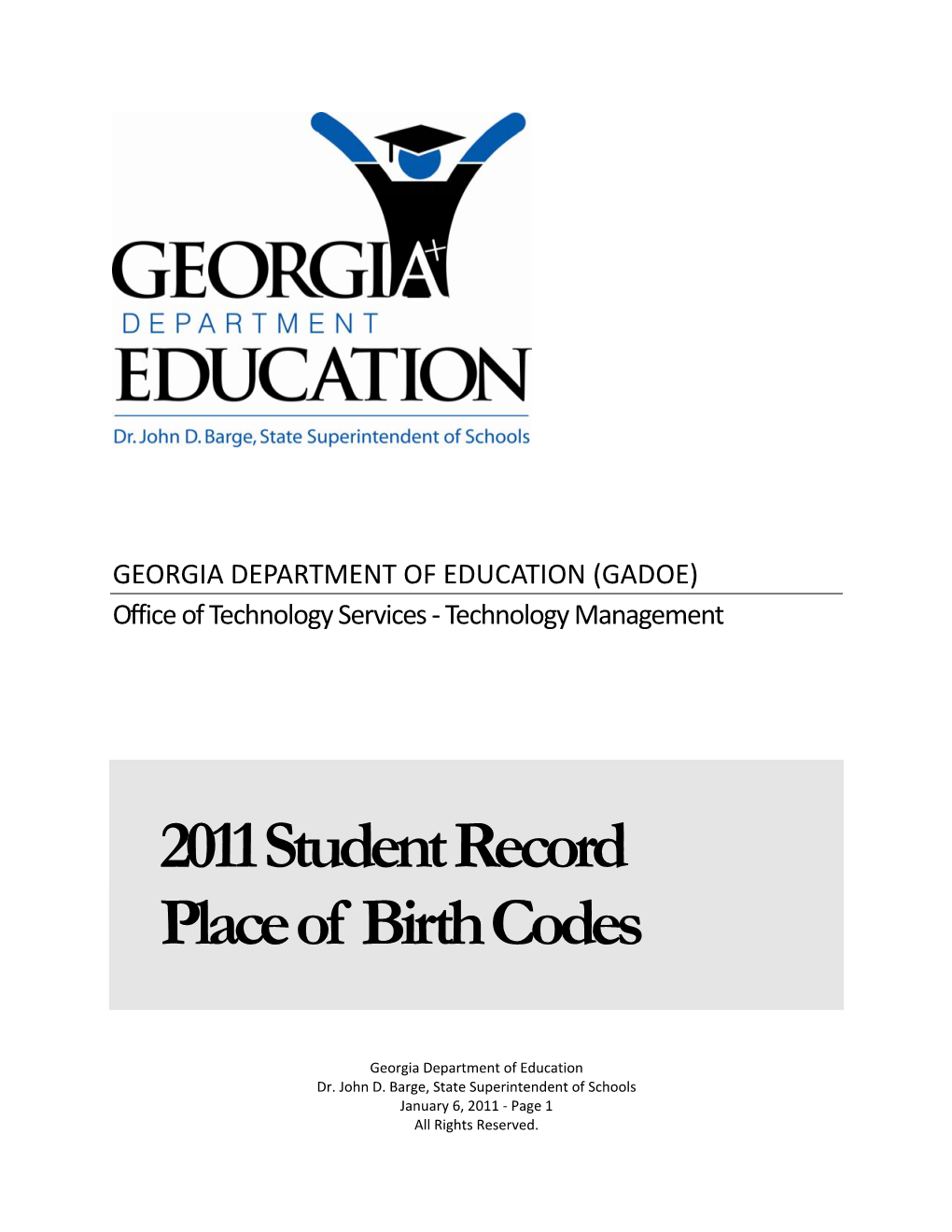 2011 Student Record Place of Birth Codes