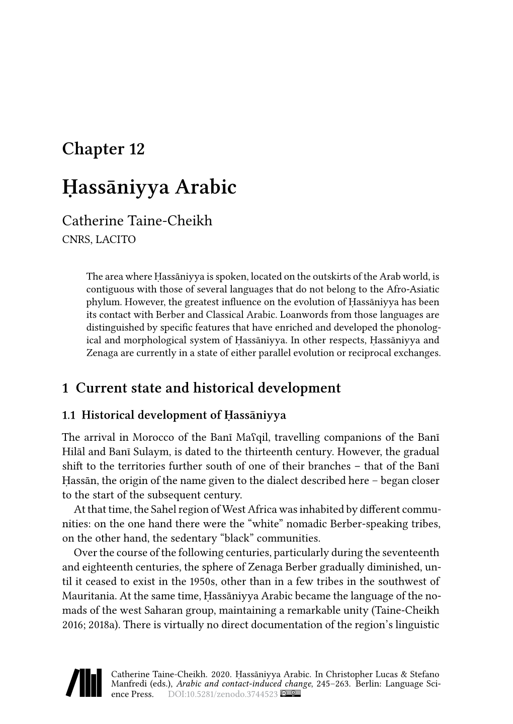 Chapter 12 Ḥassāniyya Arabic Catherine Taine-Cheikh CNRS, LACITO