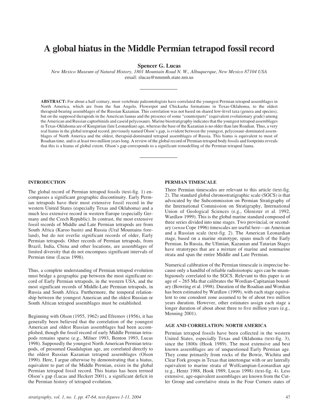 A Global Hiatus in the Middle Permian Tetrapod Fossil Record